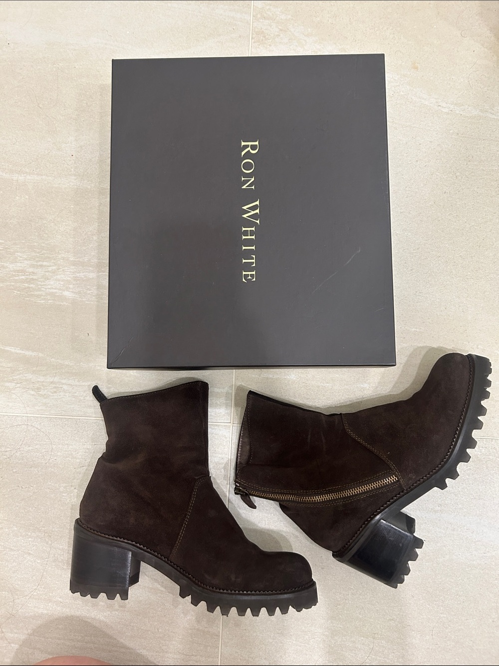 Ron White Women’s Dark Brown Suede Chunky Heel Ankle Boots